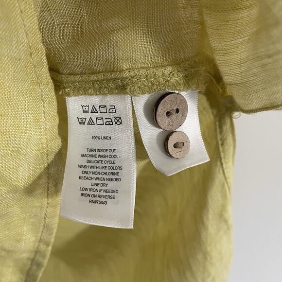 SIGRID OLSEN 100% Linen Tunic Blouse Roll Tab Slv. Citrine Yellow Natural Small‎ - Picture 9 of 9